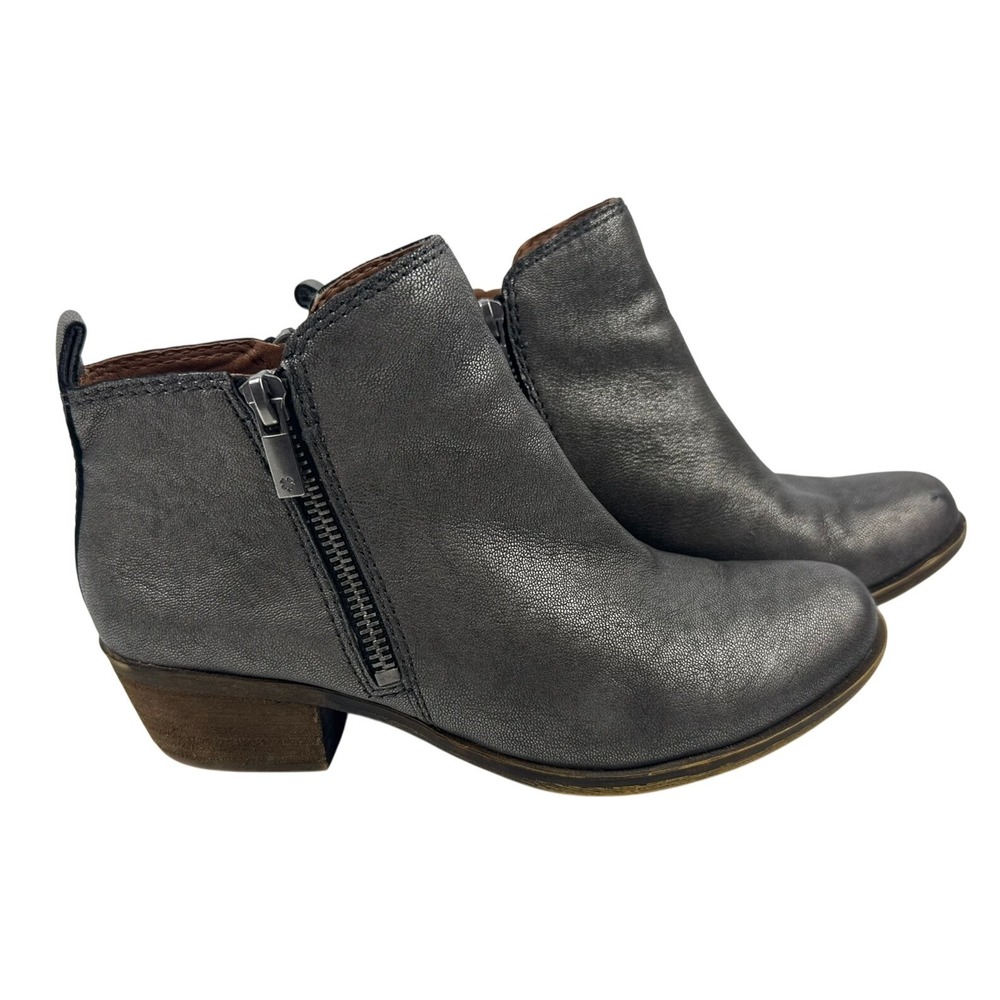Lucky Brand Basel Metallic Pewter Silver Leather Ankle Booties LK-BASEL Size 7M - Picture 1 of 7